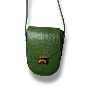 Green genuine leather Embossed Crossbody Bag